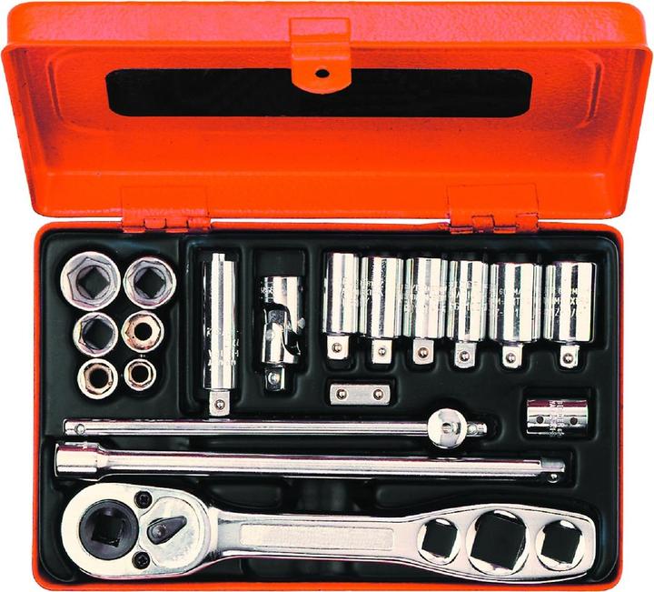 Actual product image Bahco 1/4" socket spanner set, inch, hexagonal, including reversible ratchet for refrigeration technology