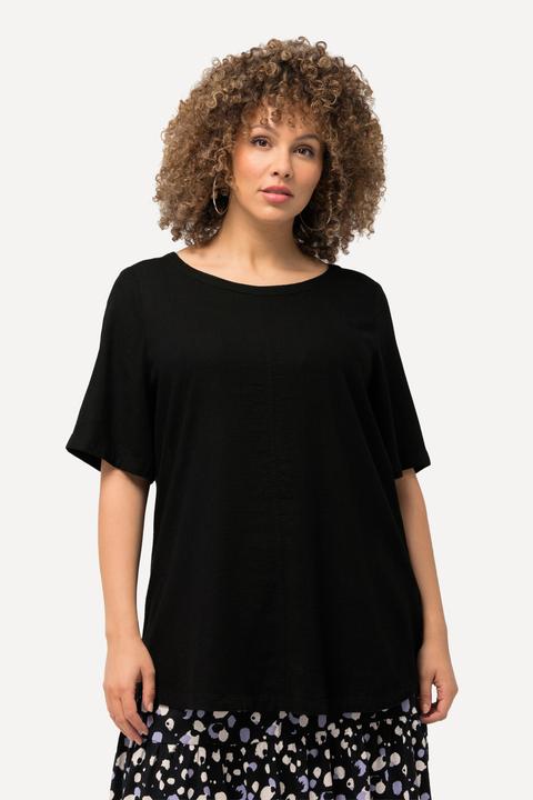 Actual product image Ulla Popken Draped Linen Blend Short Sleeve Blouse (50, 52)
