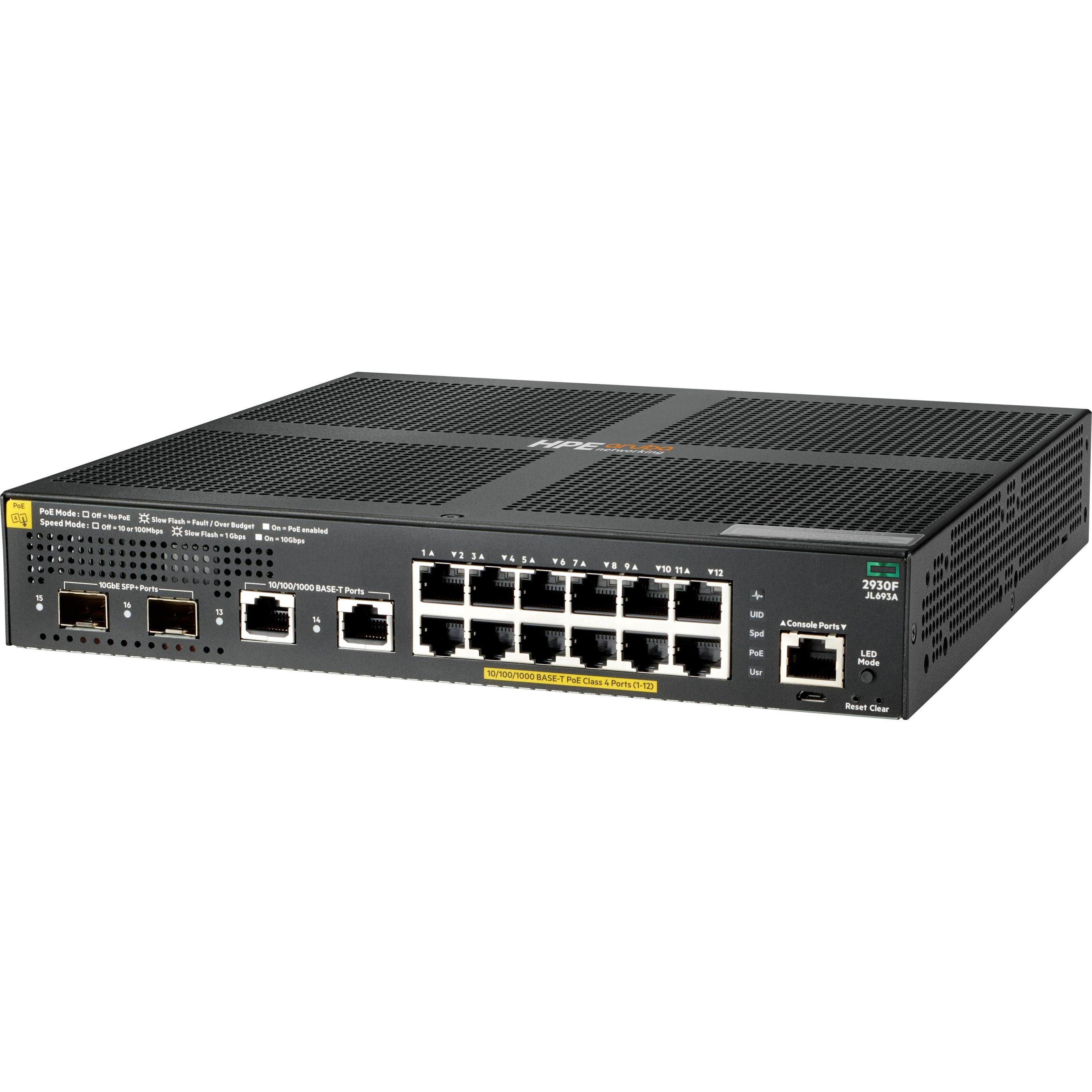 HPE Aruba 2930F 12G PoE+ 2G/2SFP+, Gestito, L3, Gigabit Ethernet (10/100/1000 (12 porte), Switch di rete, Nero