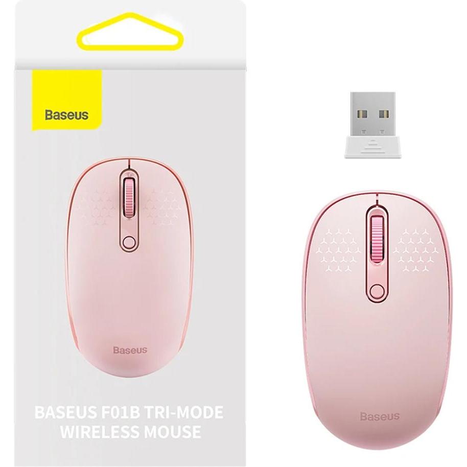 Baseus Mouse wireless F01B Tri-Mode 2.4 G BT5.0 1600 DPI (rosa) (Senza fili), Mouse, Rosa