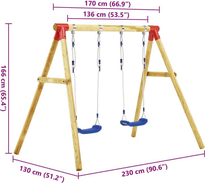 Produktbild vidaXL Schaukelgestell 230 x 130 x 166 cm Kiefernholz