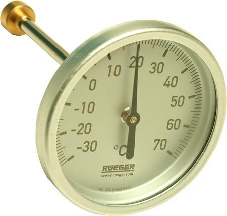 Produktbild Sørensen & Kofoed Rüger termometer type TCH. -30-+70° Ø80. 100MM føler. Klasse 1. Følerhus i rustfri