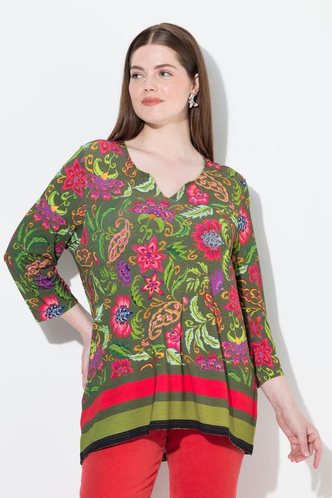 Produktbild Ulla Popken T-Shirt, Landhausdruck, A-Linie, Tunika-Ausschnitt, 3/4-Arm (50, 52)