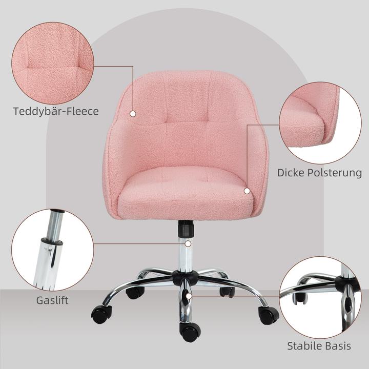 Produktbild Homcom Bürostuhl Polyester, Kunstleder Rosa (46 - 56 cm)