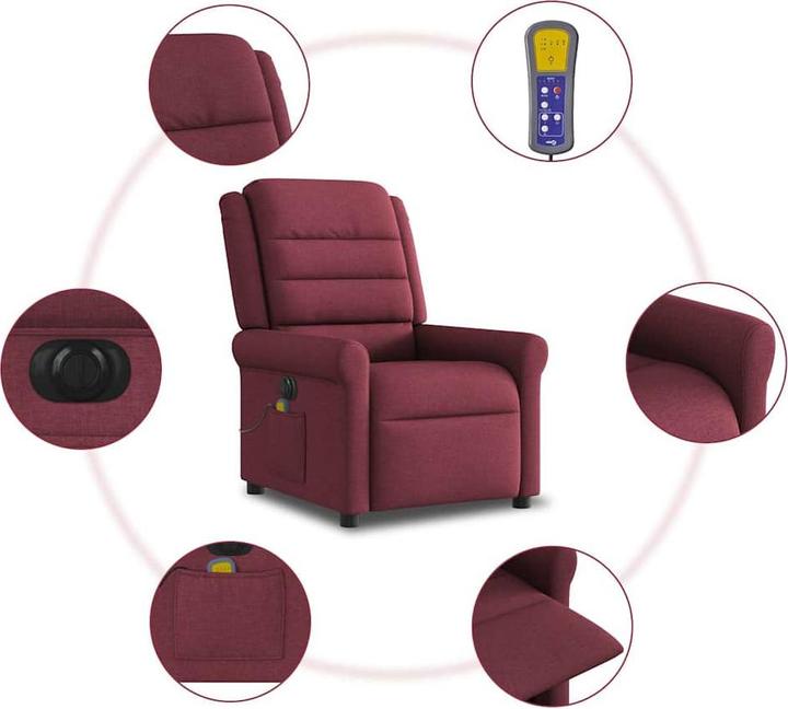 Actual product image vidaXL Massage chair electric wine red fabric