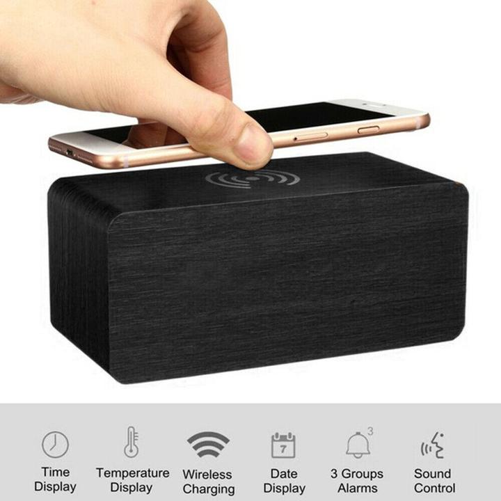 Produktbild JTI Wecker mit Qi-Ladegerät - Schwarzes Holz