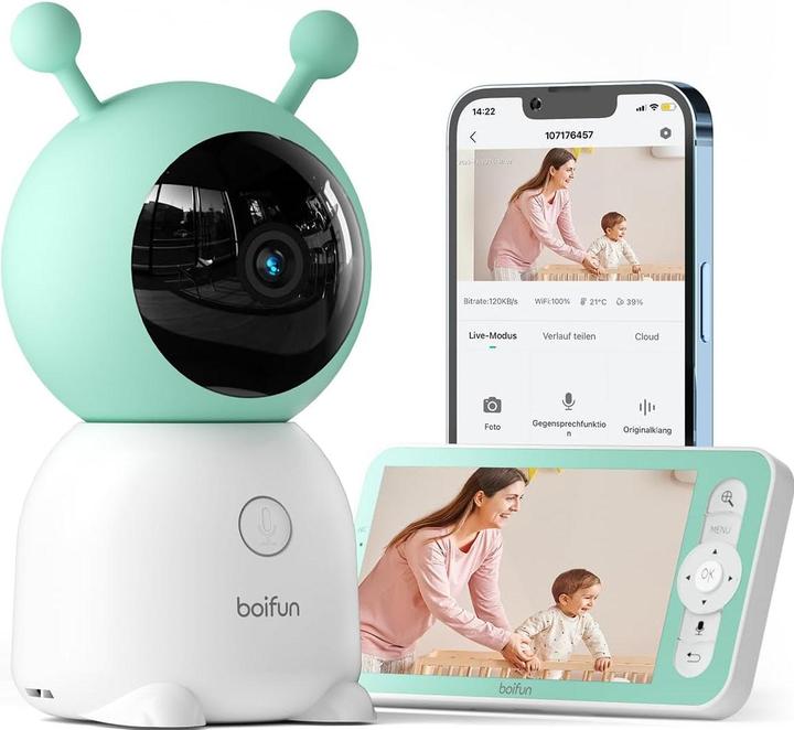 Boifun Babyphone mit Kamera, 2K HD, Automatische Verfolgung (Babyphone mit Kamera)