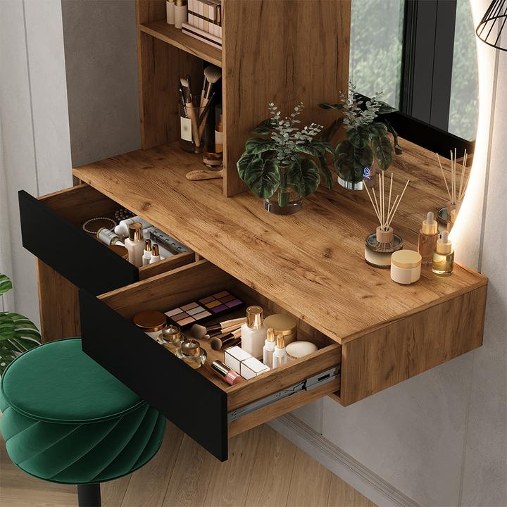 Actual product image Vichy Vanity table Melora, Oak/black, 100 cm with LED mirror