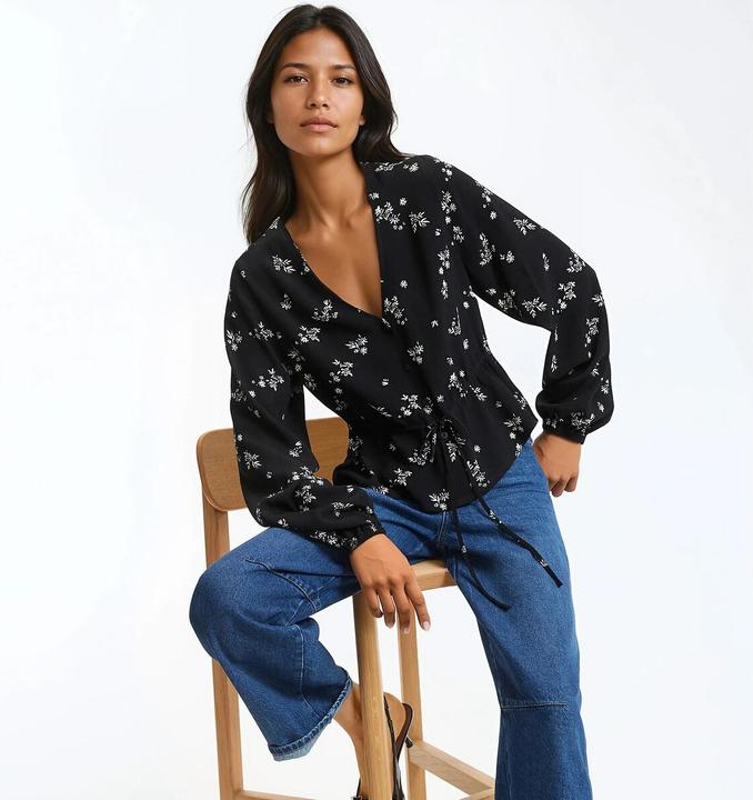 La Redoute Collections Geblümte Bluse mit langen Ärmeln & V-Ausschnitt (XS)