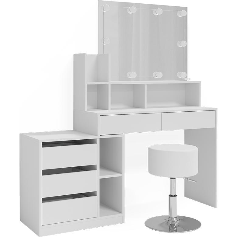 Vicco, Schminktisch, Anja mit Hocker und Beleuchtung (140 x 40 x 115 cm)