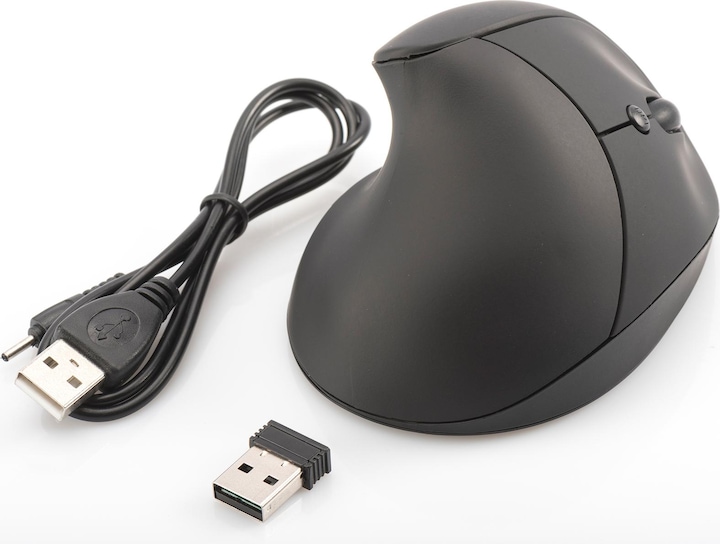 Produktbild Digitus Ergonomischer vertikaler kabelloser 6 Tasten 1600 dpi schwarz (Kabellos)