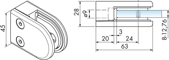 Produktbild Pauli+Sohn Glasklemmen Zink 63/45 mm (4 Stk.)