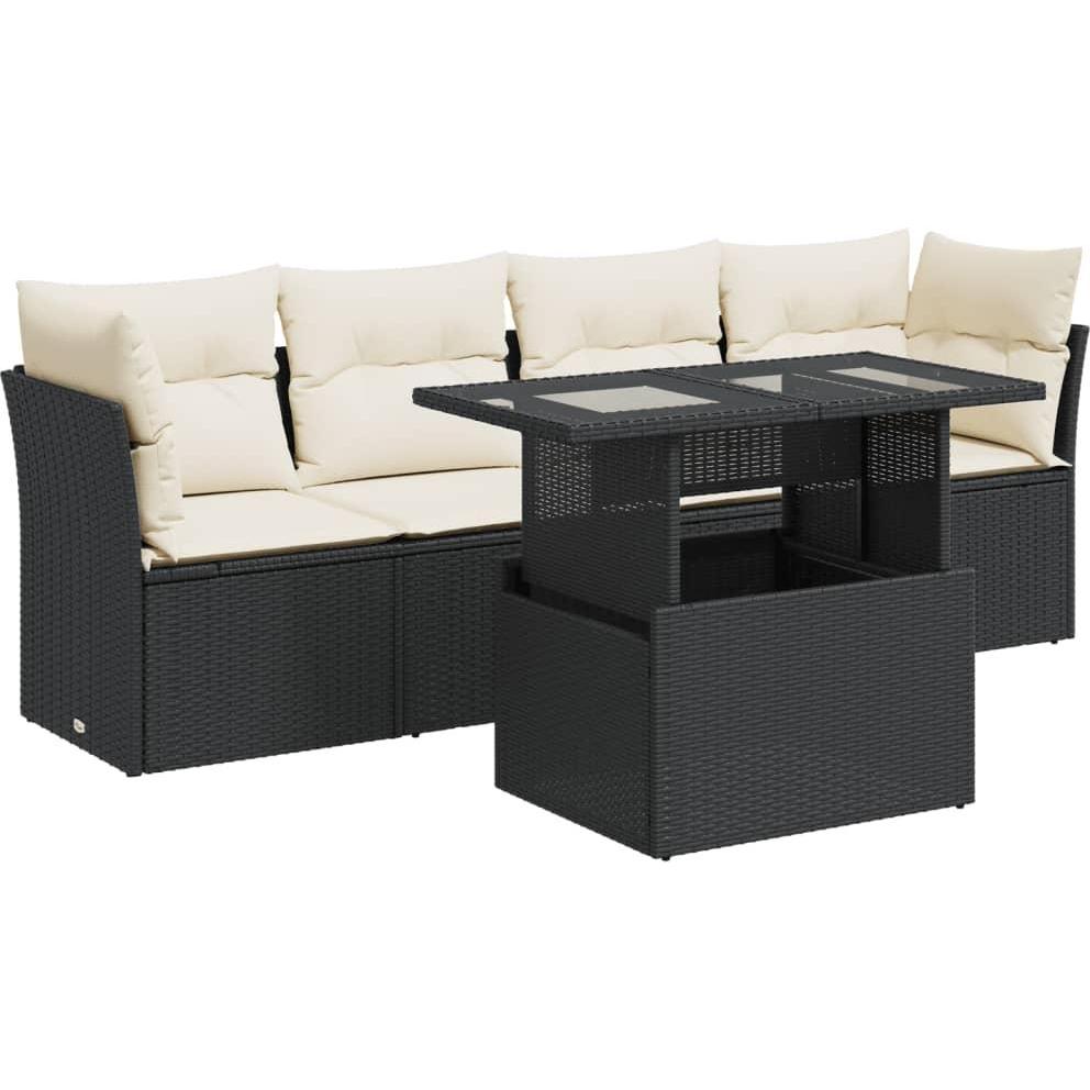 VidaXL, Gartenlounge, 5-tlg. Garten-Sofagarnitur mit Kissen Schwarz Poly Rattan
