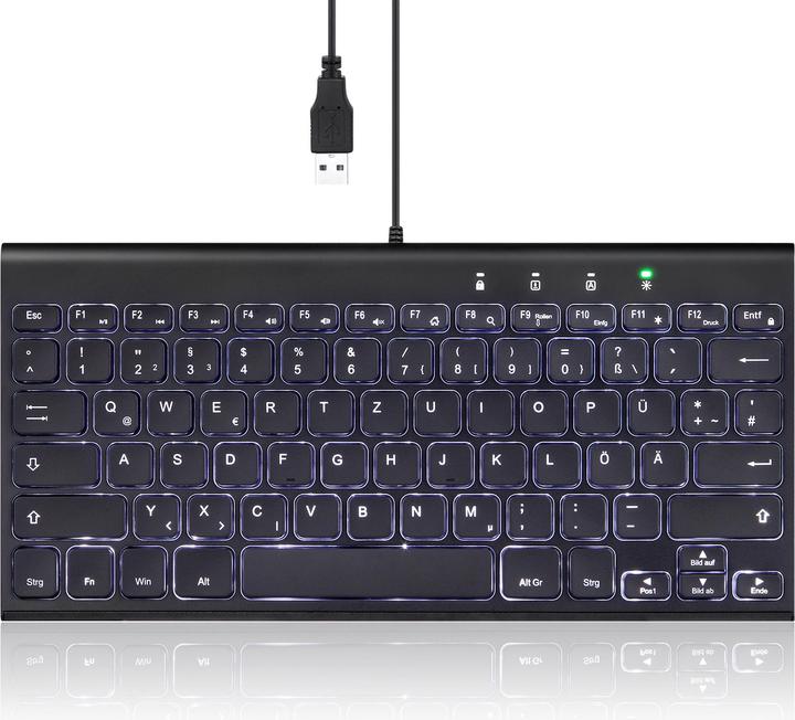 Immagine prodotto Perixx PERIBOARD-429 IT, cablata, mini tastiera USB con retroilluminazione, nera (DE, Cablato)