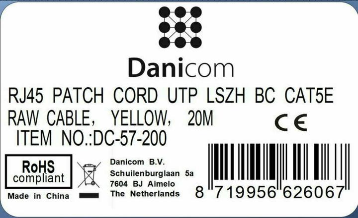 Produktbild Dsit CAT5e Netzwerkkabel, U/UTP, 20 meter, Gelb, 100% Kupfe (U/UTP, CAT5e, 20 m)