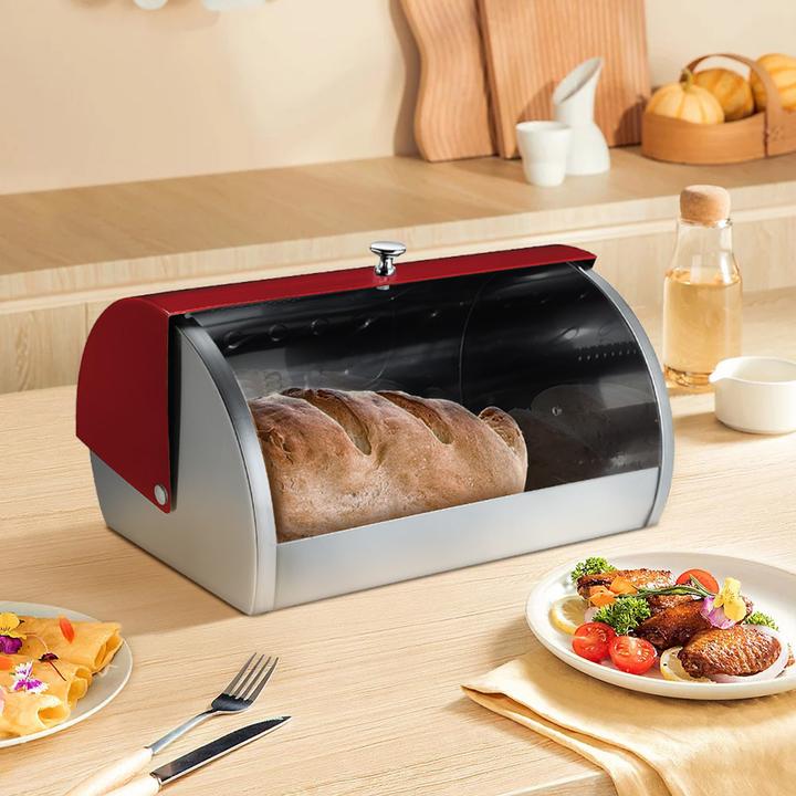 Actual product image Cheffinger Inox bread bin with hinged lid