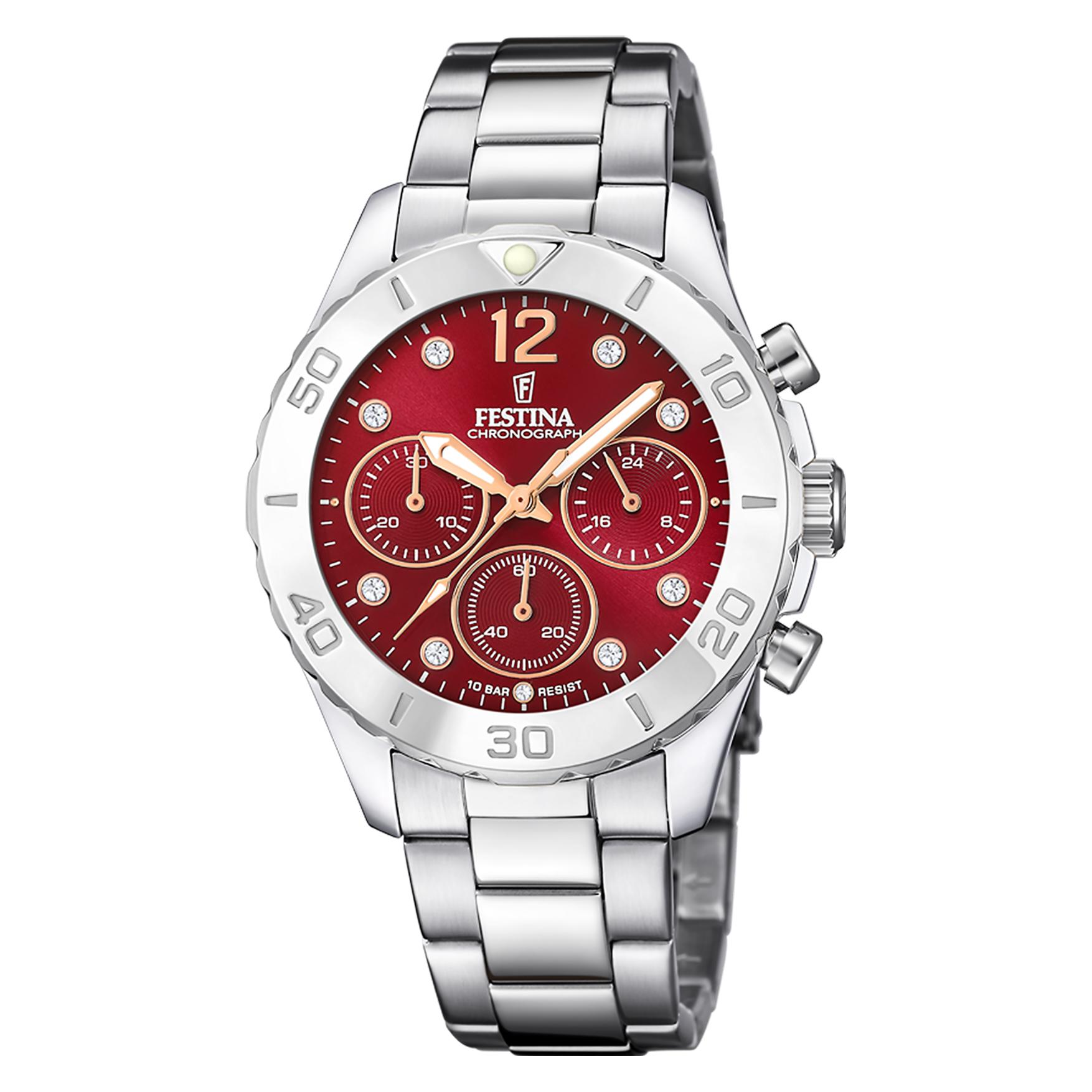 Festina Chronograph "Boyfriend Collection" Armbanduhr, Quarzuhr, Damenuhr, Stoppfunktion, Edelstahlarmband
