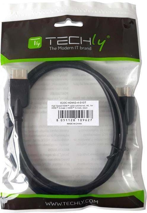 Actual product image Techly HDMI 4K 60Hz High Speed Connection Cable with Ethernet black 1m (1 m)