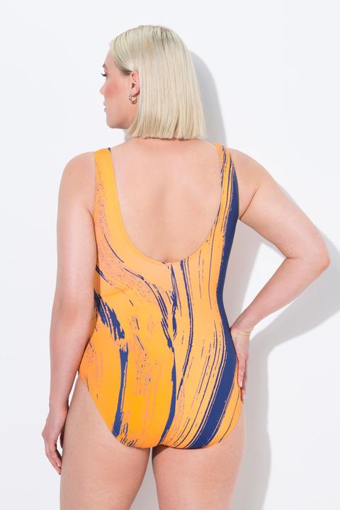 Image du produit Ulla Popken Maillot de bain une pièce, sans bonnets souples, plis et imprimé vagues, décolleté rond (44)
