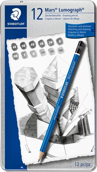 Staedtler Mars Lumograph 100 Zeichenbleistifte (2 mm, B, F, H, 4B, 3B, 6B, 5B, 2B, 2H, 12B, HB, 7B, 12 x)