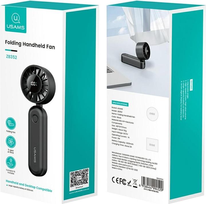 Produktbild Usams Hand fan Mini ZB352 1200mAh folding black