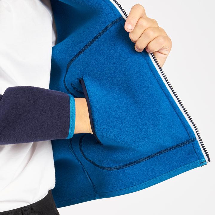 Actual product image Tribord Fleece jacket sailing kids warm reversible 500 navy blue/blue (140)