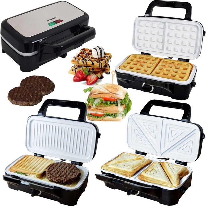 Produktbild Syntrox 3 in 1 Sandwichmaker + Waffeleisen + Kontaktgrill