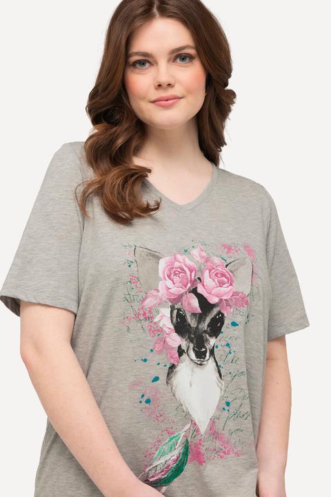Immagine prodotto Ulla Popken T-shirt classica con caprioletto, fiori, scollo a V e mezze maniche (46, 48)