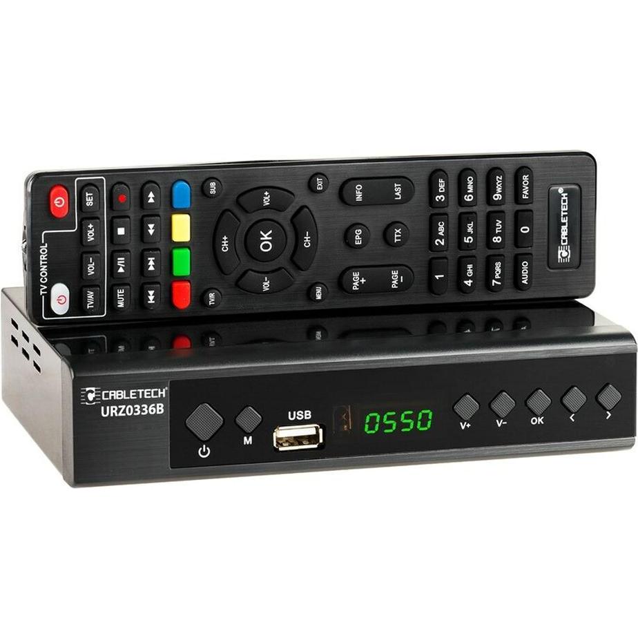 Cabletech Sintonizzatore DVB-T2 H.265 HEVC (DVB-T, DVB-T2), Ricevitore TV, Nero