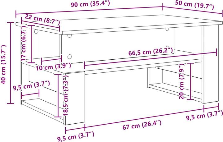 Immagine prodotto vidaXL Couchtisch (90 x 50 x 40 cm)