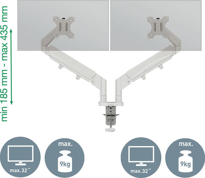 Image du produit Leitz Dual Monitorarm Ergo (Tables, 32", 9 kg)