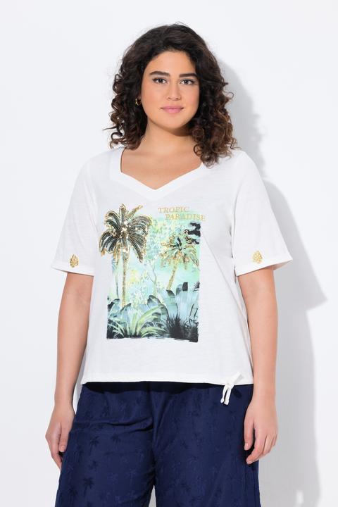 Produktbild Ulla Popken T-Shirt, Tunnelzug, Palmen, Herzausschnitt, Halbarm (56)