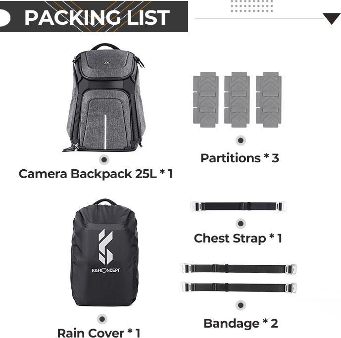 Actual product image K&F Concept Backpack 25L Star Wander 01 (Gray) (Camera shoulder bag, 25 l)
