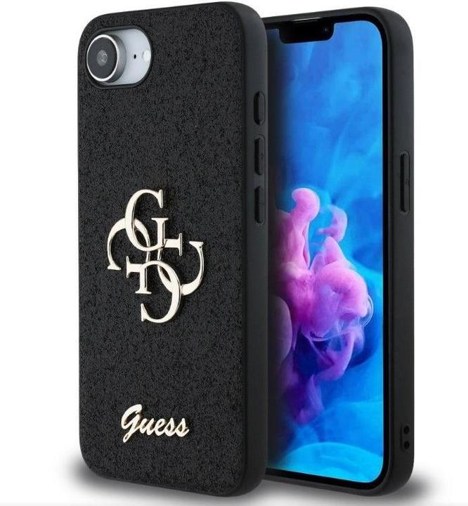 Actual product image Guess Back panel cover Apple PU Fixed Glitter 4G Metal Logo Case for iPhone SE4 Black (Apple iPhone 16e)