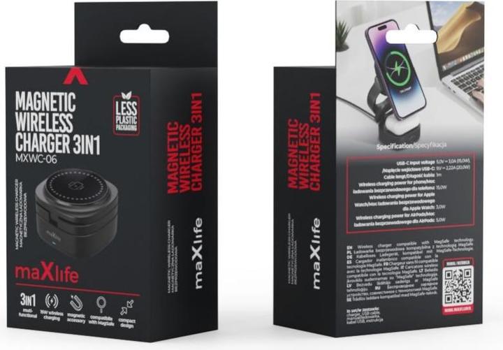 Immagine prodotto Maxlife MXWC-06 caricatore magnetico wireless 15W nero 3in1 (15 W)