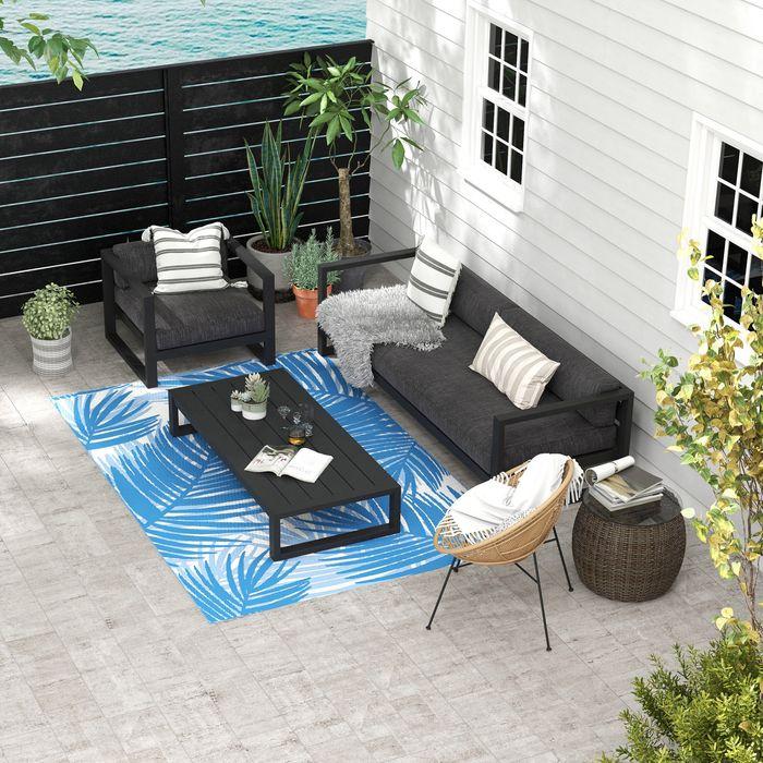 Immagine prodotto Swisshandel24 Tappeto per esterni reversibile, 182x274cm, blu, plastica