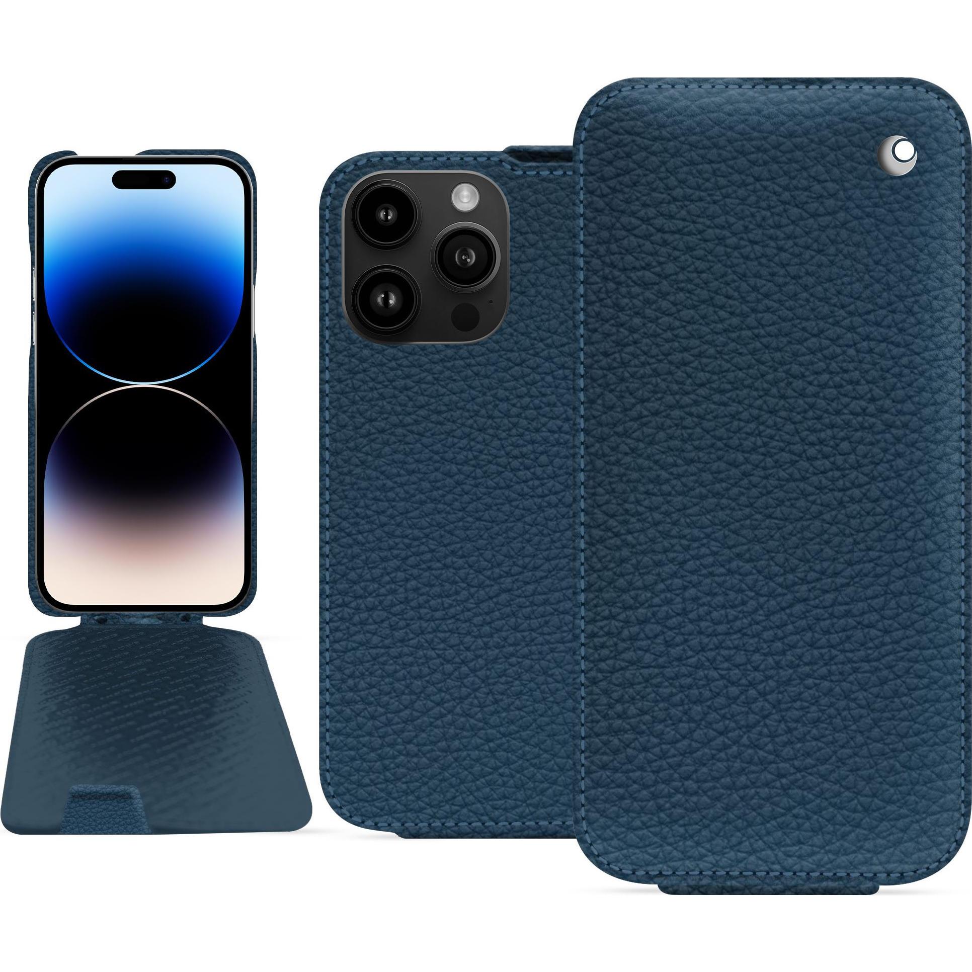 Noreve Lederschutzhülle vertikal (Apple iPhone 15 Pro Max), Smartphone Hülle, Blau