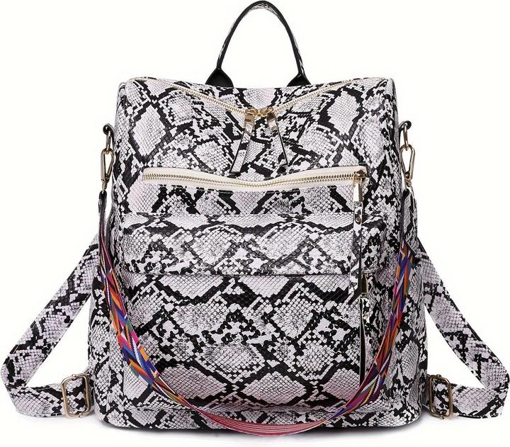 Only-Bags.Store Retro Rucksack Handtasche, Boho Strap Zwei-Wege-Umhängetasche, Mode Vegan Leder Schultasche Daypack