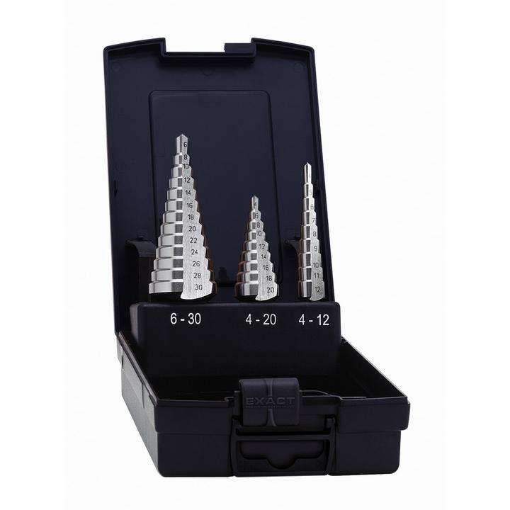 Actual product image Exact HSS step drill bit set 3 pieces 6 (4 - 12, 4 - 20, 6 - 30)