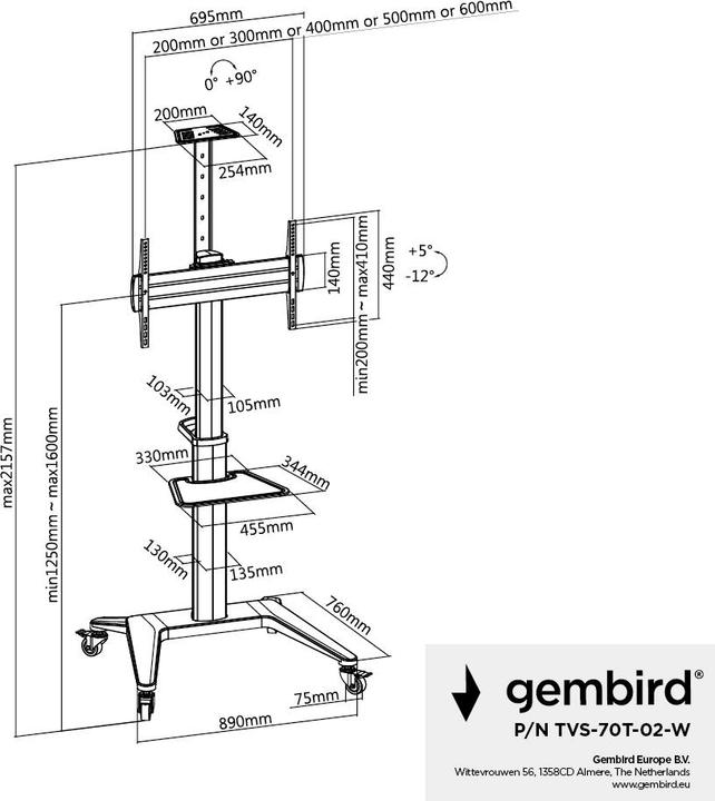 Productafbeelding Gembird Aluminium TV-vloerstandaard (70 kg, 37" - 70")