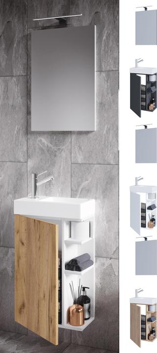 VCM 3-tlg Badmöbel Set Gäste WC Gästebad Waschplatz Waschtisch klein schmal Lumia Spiegel