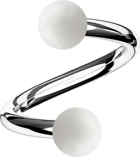 Image du produit Star Piercing Micro spirale argentée avec deux boules blanches (sans laiton, Acier chirurgical 316L, Matières plastiques)
