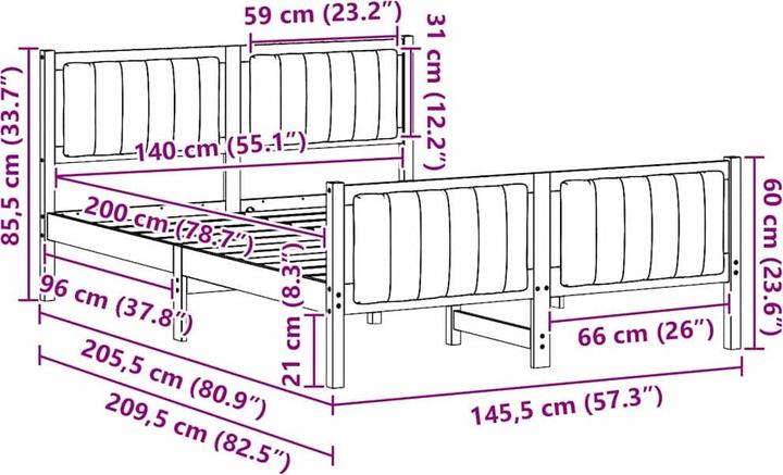 Image du produit vidaXL Plattformbettgestell (140 x 200 cm)