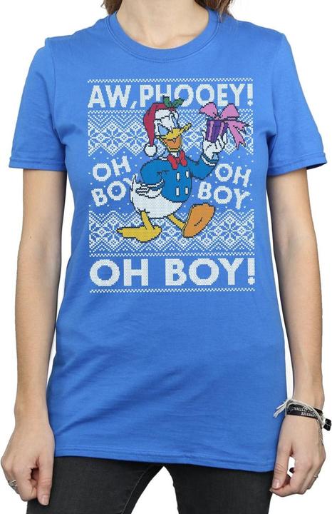Actual product image Disney Womens/Ladies Donald Duck Christmas Fair Isle Cotton Boyfriend T-Shirt (S)