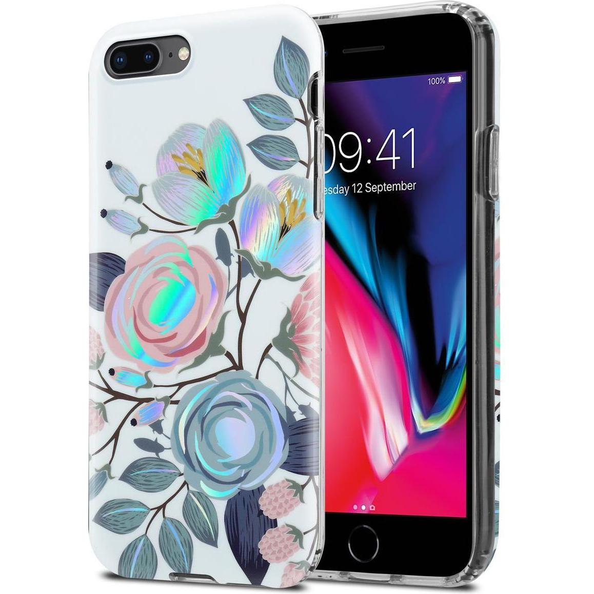 Cadorabo IMD TPU Bunte Blumen & Blätter Cover (Apple iPhone 7 Plus), Smartphone Hülle, Weiss
