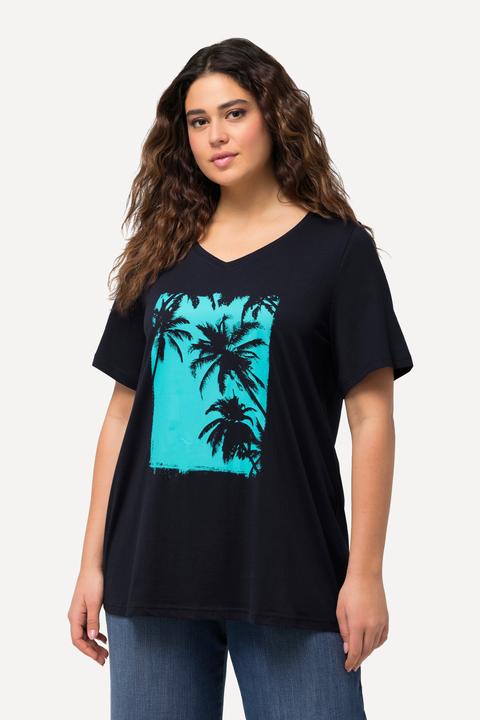 Produktbild Ulla Popken T-Shirt, Palme, A-Linie, V-Ausschnitt, Halbarm (58)
