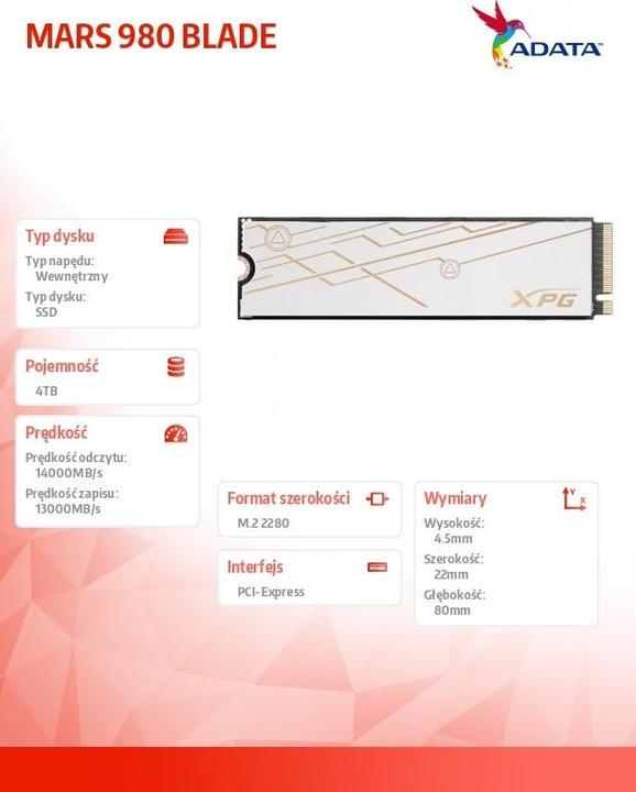 Produktbild Adata XPG MARS 980 BLADE (4000 GB, M.2, M.2 2280)