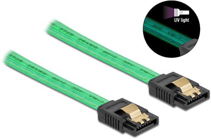Produktbild Delock SATA-Kabel UV Leuchteffekt grün 0.5 m