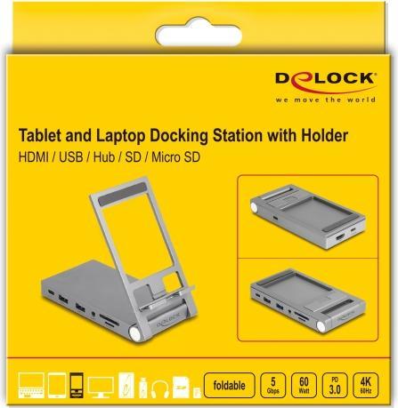Immagine prodotto Delock Stazione di aggancio per tablet e notebook 4K con sistema integrato (USB-C, 5 Porti)
