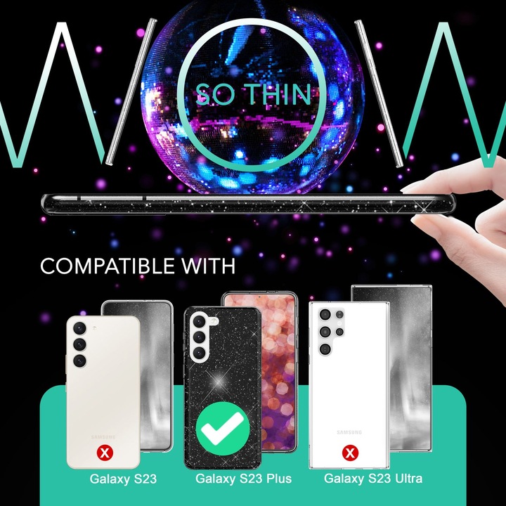 Produktbild Nalia Glitzer Silikon Hülle mit 2x Displayschutz (Samsung Galaxy S23+)